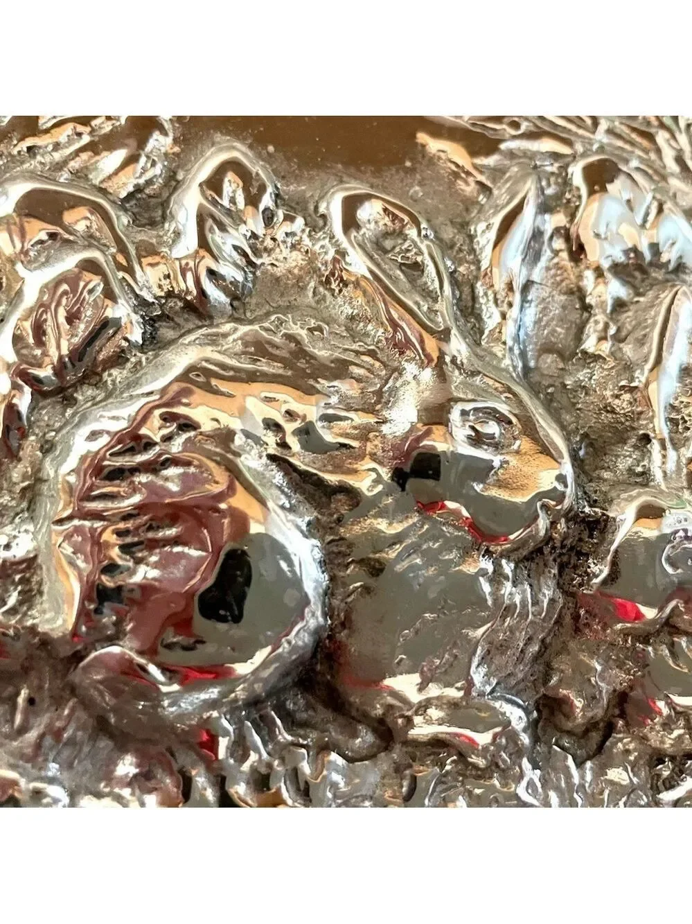 Sheridan Vintage Pewter Oval Serving Tray with Handles, Raised Rabbits Design.